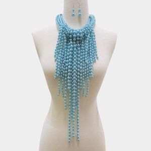 Blue Multi strand pearl necklace set